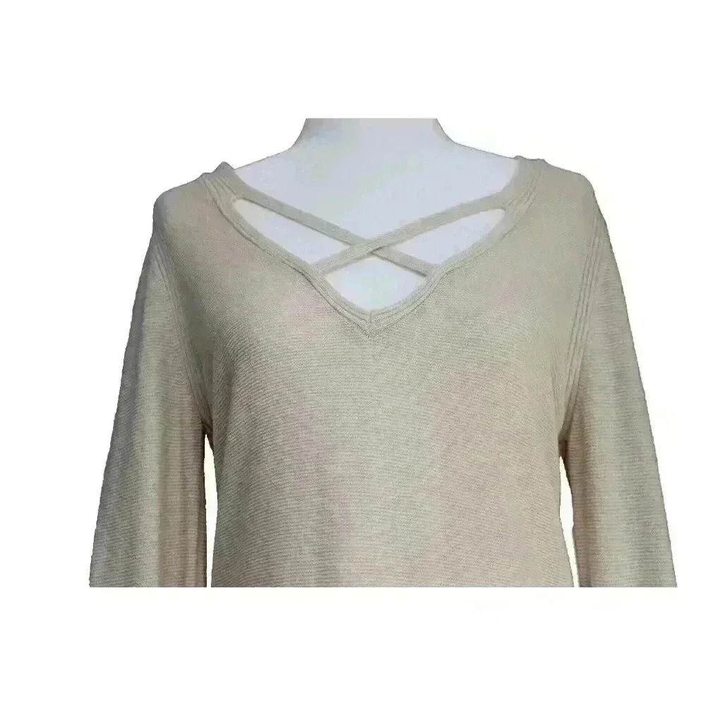 NWT Free People Women's Large Crisscross V-Neck Long Sleeve Tunic Sweater Cream - Picture 7 of 16